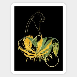 Yellow Lily Line Art Sitting Tiger Sticker